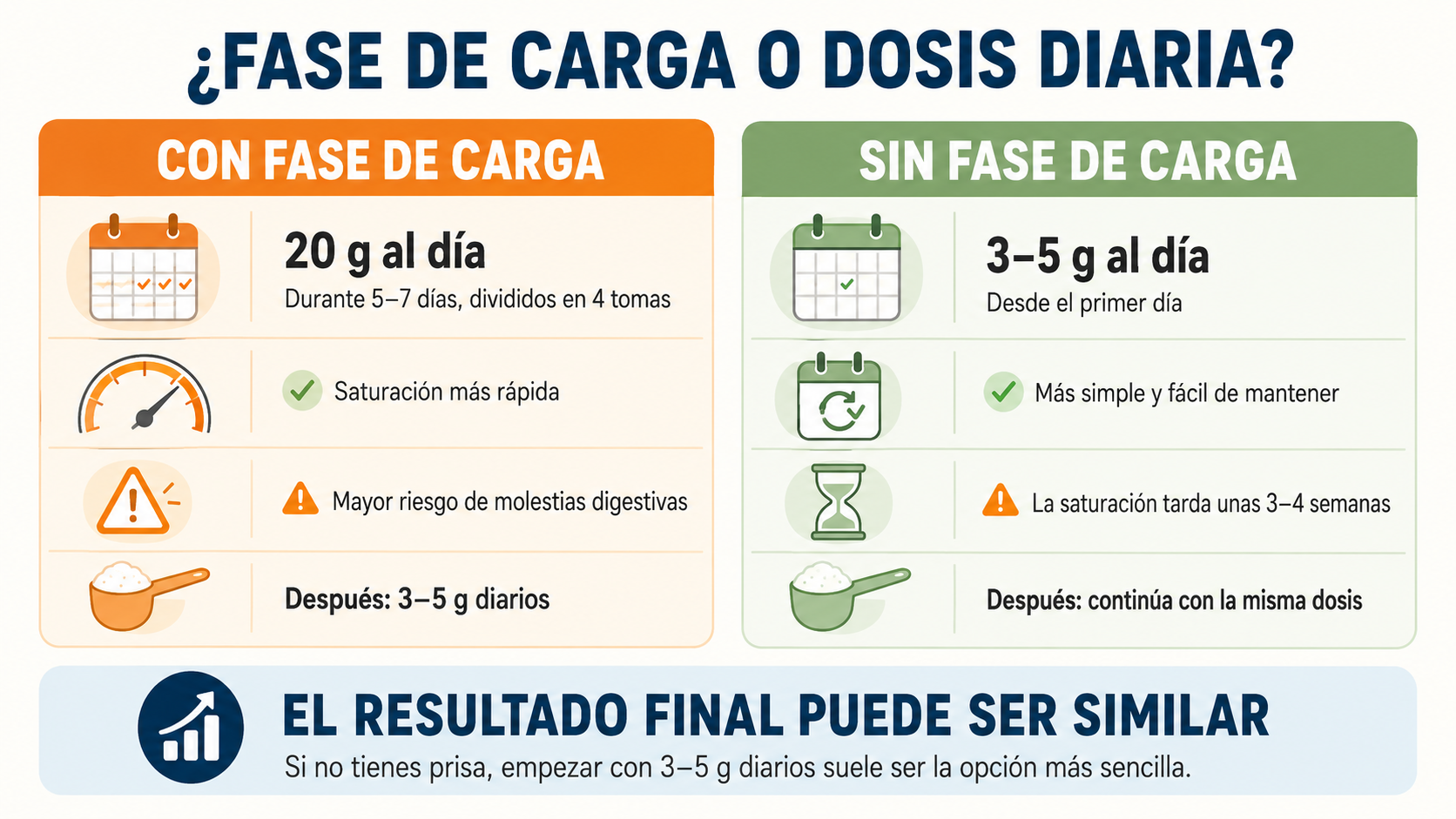 Comparación entre la fase de carga y la dosis diaria de creatina