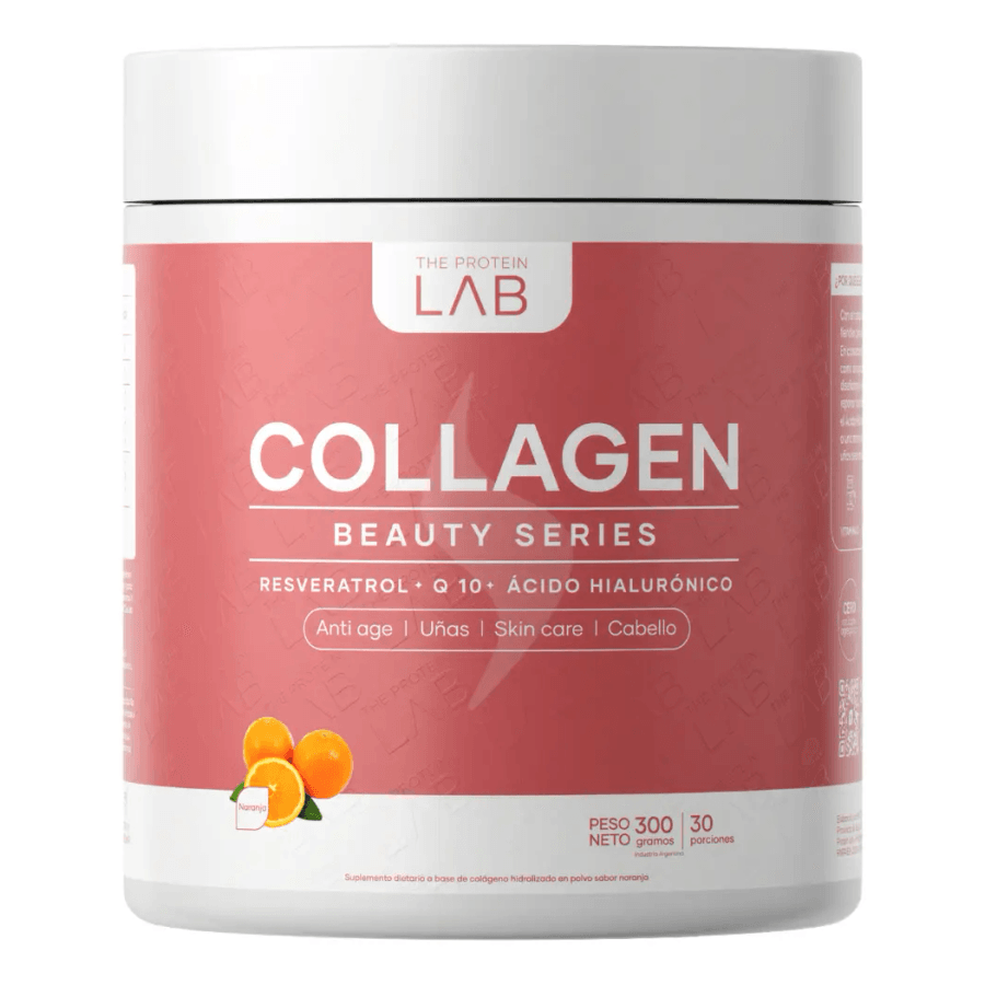 Colágeno Hidrolizado Antiage 300g 30 Porciones Ácido Hialurónico CoQ10 Resveratrol Vitamina C The Protein Lab Naranja