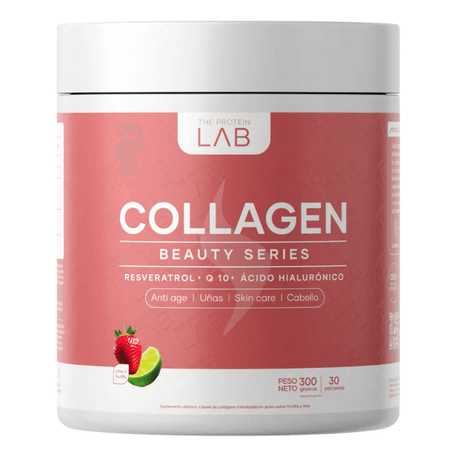 Colágeno Hidrolizado Beauty Series 300g Ácido Hialurónico CoQ10 The Protein Lab Sabor Frutilla Lima
