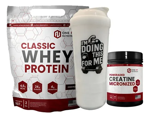 Combo Proteína Whey Suero One Fit 900g + Creatina 200g + Shaker Chocolate