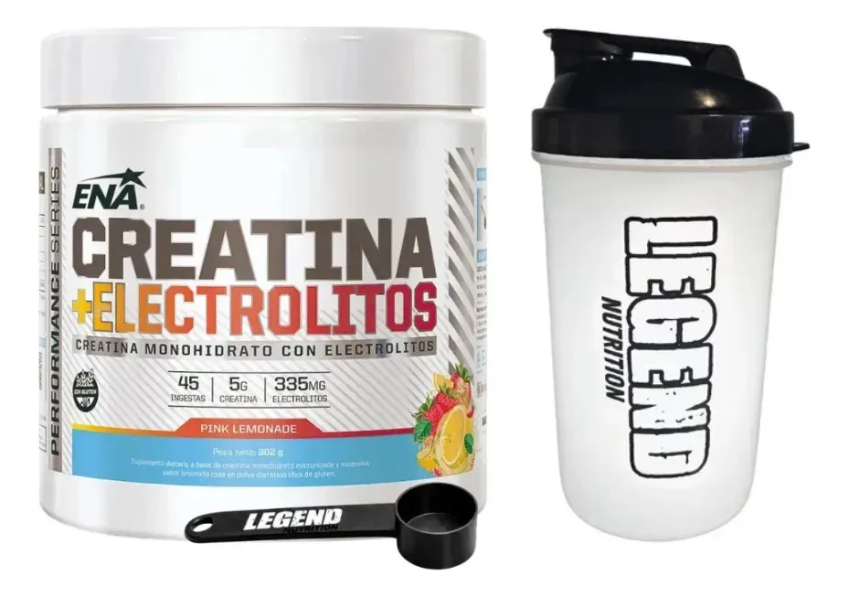 Creatina Con Electrolitos Ena Sport Monohidrato 302g Pink Lemonade + Vaso y Scoop Legend Nutrition