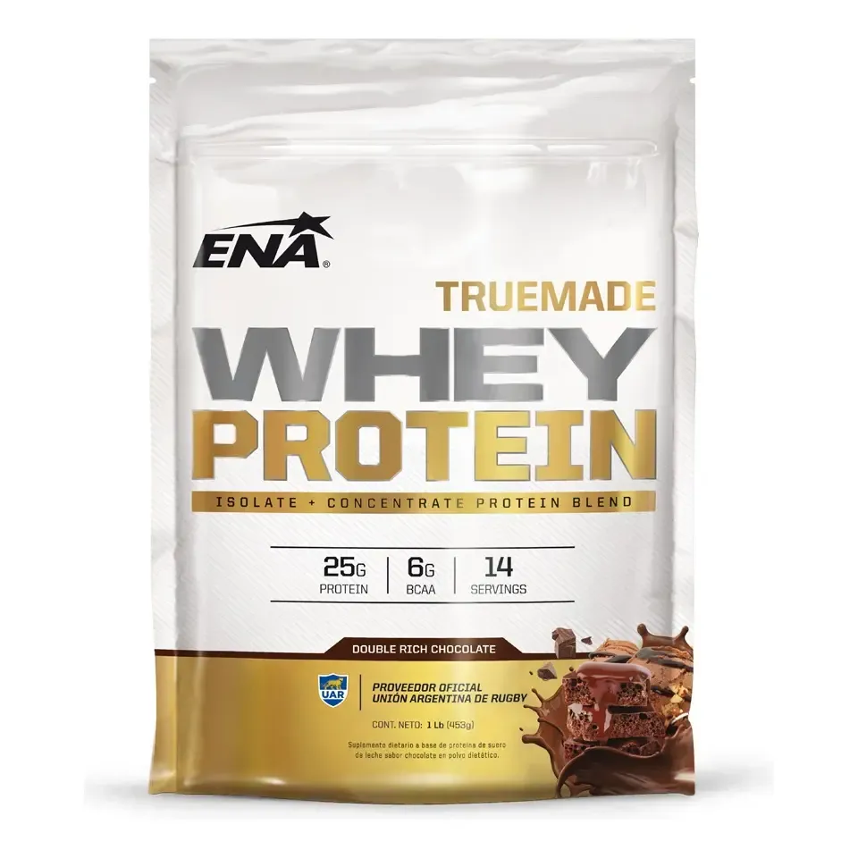 Proteina ENA Sport True Made En Polvo sabor double rich chocolate en sachet de 453g