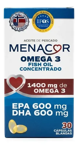 Menacor Omega 3 Aceite De Pescado Concentrado X 30 Capsulas Sin Sabor