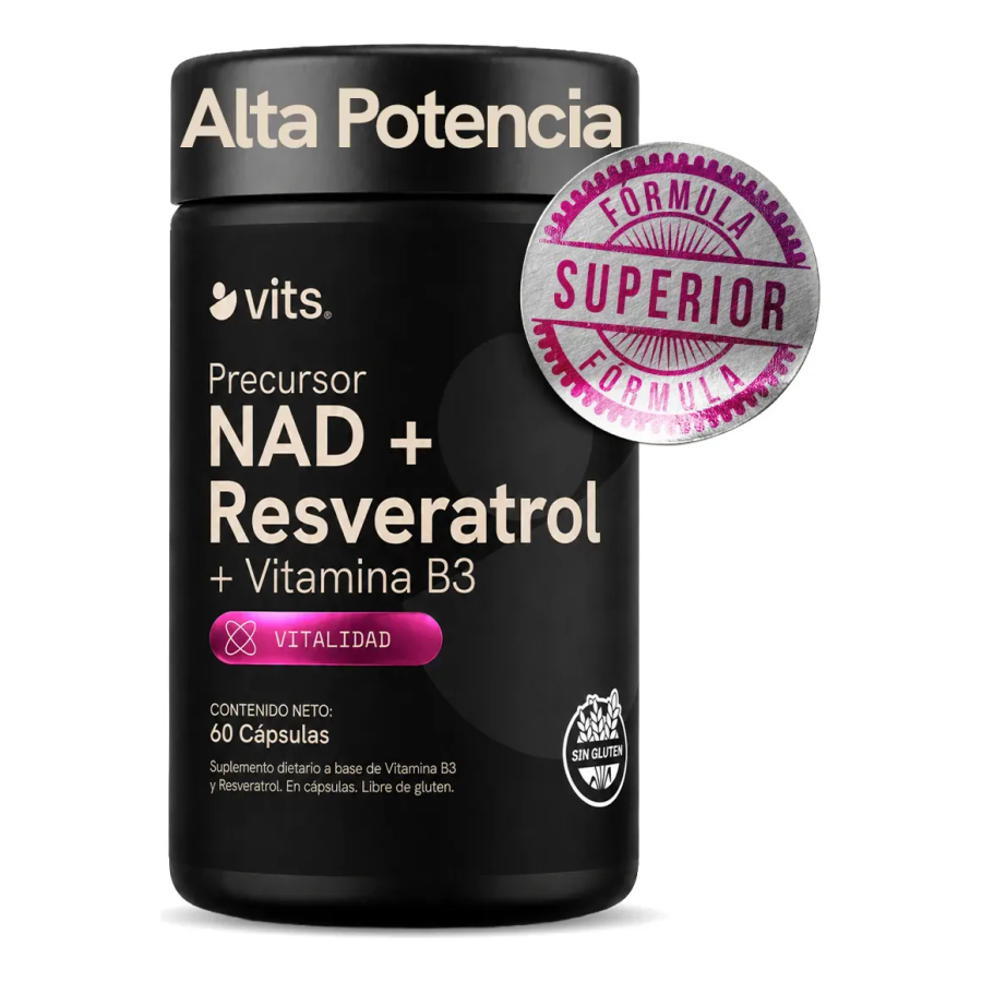 Nad + Resveratrol de Alta Potencia - 60 Cápsulas Suministro Para 2 Meses Vitamina B3 Nicotinamida Ribosa + Trans-resveratrol - Suplemento Para Envejecimiento Saludable Y Máxima Vitalidad