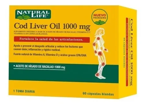 Natural Life Aceite Omega 3 Hígado de Bacalao 1000mg 60 Cápsulas