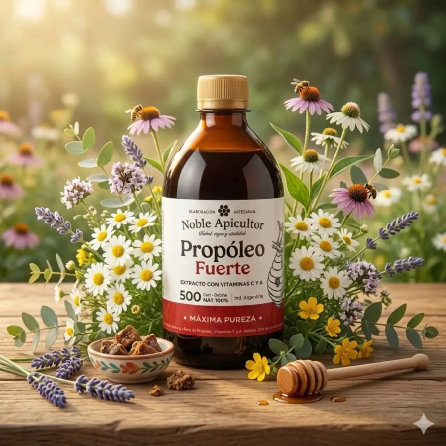 Propóleo Fuerte Noble Apicultor Maxima Pureza con Vitamina C y A - Bebible 500 Cc