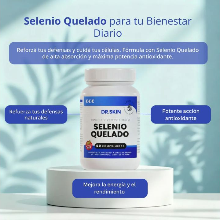 Selenio Quelado | 200 Mcg | 2 Meses | 60 Comprimidos | Dr Skin | ¡Reforzá Tus Defensas, Protegé Tus Células Y Mejorá Tu Energía! Antioxidante Para Piel, Cabello Y Uñas | Mineral Esencial