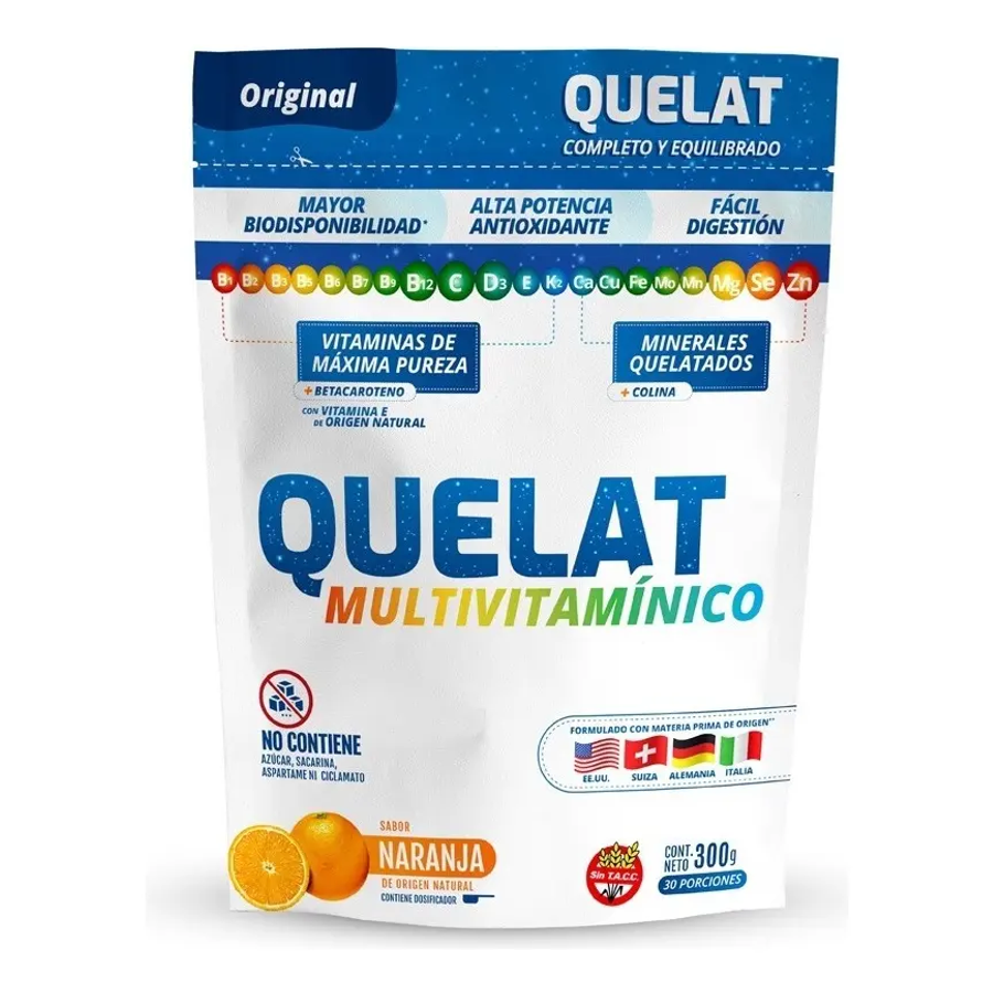 Suplemento En Polvo Framingham Pharma Quelat Multivitaminico Vitaminas Sabor Naranja En Bolsa De 300ml