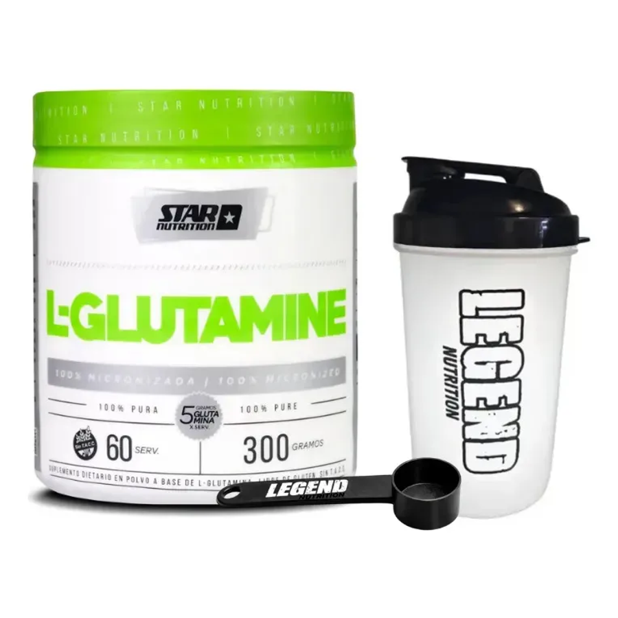 Suplemento En Polvo Star Nutrition Glutamina En Pote De 300g Sin Sabor Vaso y Scoop Legend Nutrition