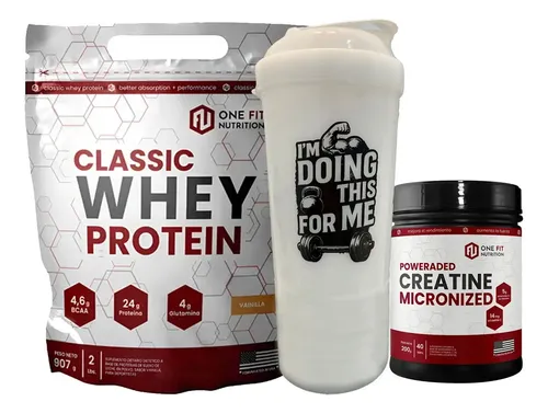 Whey Protein One Fit Vainilla Creatina Shaker Combo Suplemento Deportivo