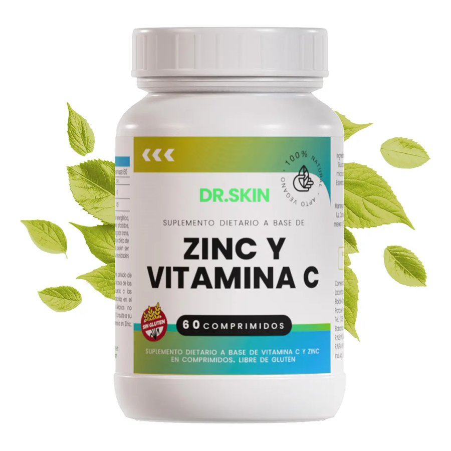 Zinc + Vitamina C | 30 Mg + 30 Mg | 60 Comprimidos | Dr Skin | ¡Reforzá Tus Defensas, Mejorá Tu Piel Y Recuperá Tu Energía! Antioxidante Natural Para Inmunidad Y Bienestar | Ácido Ascórbico